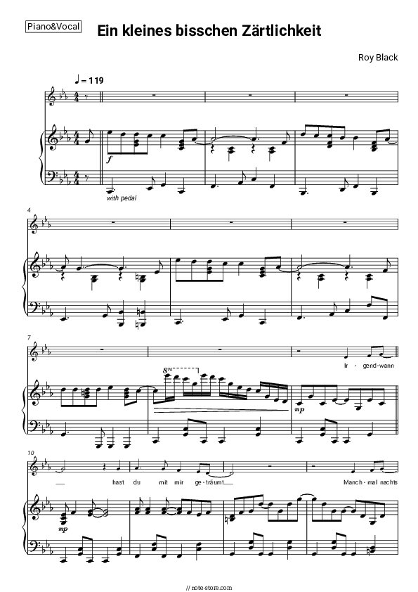 Ein kleines bisschen Zärtlichkeit - Roy Black Piano Sheet Music with the Voice part - Piano&Vocal