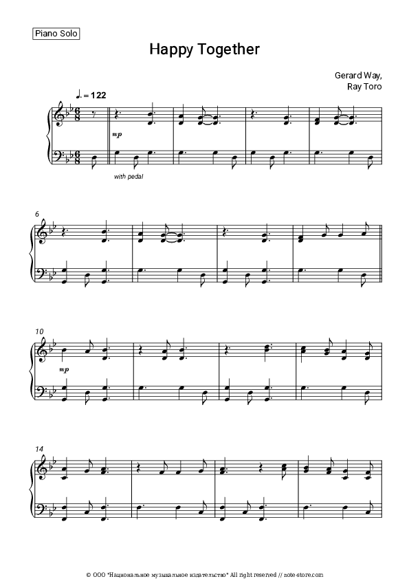 Happy Together - Gerard Way, Ray Toro Piano Sheet Music - Piano.Solo