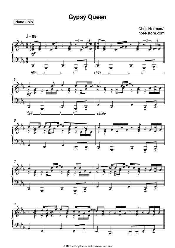 Gypsy Queen - Chris Norman Piano Sheet Music - Piano.Solo