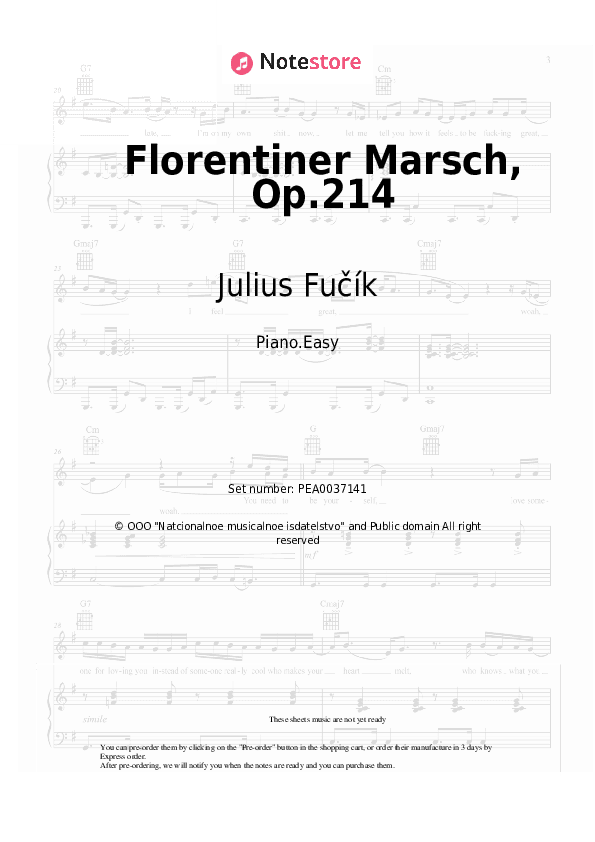 Florentiner Marsch, Op.214 - Julius Fučík Piano Sheet Music Easy - Piano.Easy