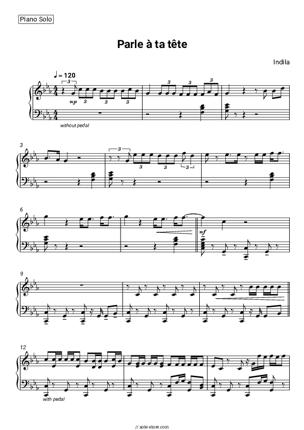Parle à ta tête - Indila Piano Sheet Music - Piano.Solo