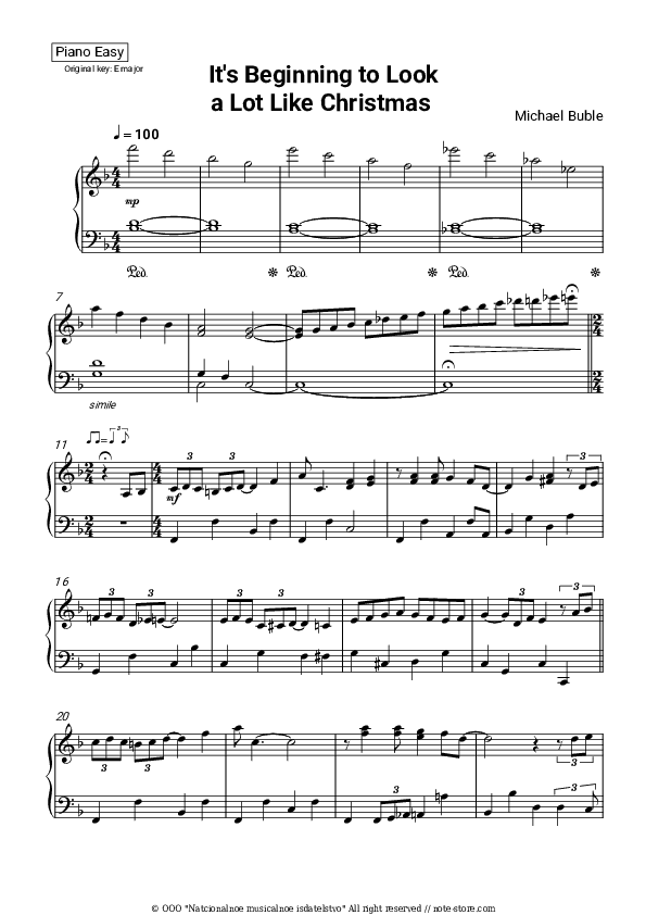 It's Beginning to Look a Lot Like Christmas - Michael Bublé Piano Sheet Music Easy - Piano.Easy