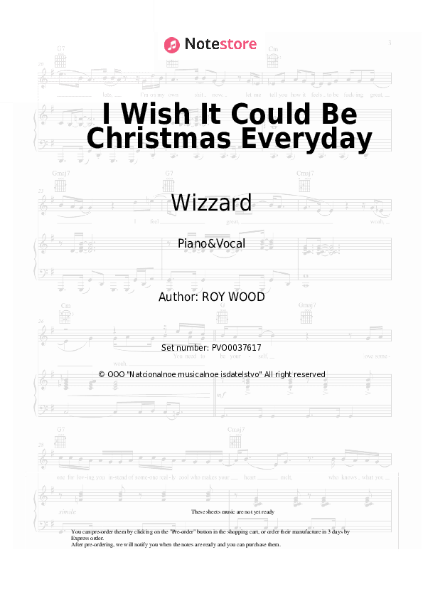 I Wish It Could Be Christmas Everyday - Wizzard Piano Sheet Music with the Voice part - Piano&Vocal