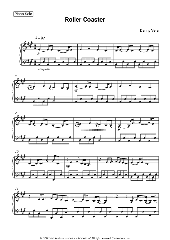 Roller Coaster - Danny Vera Piano Sheet Music - Piano.Solo
