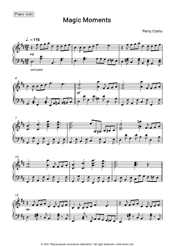 Magic Moments - Perry Como Piano Sheet Music - Piano.Solo