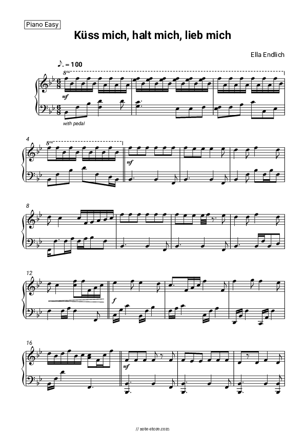 Kuss mich, halt mich, lieb mich - Ella Endlich Piano Sheet Music Easy - Piano.Easy