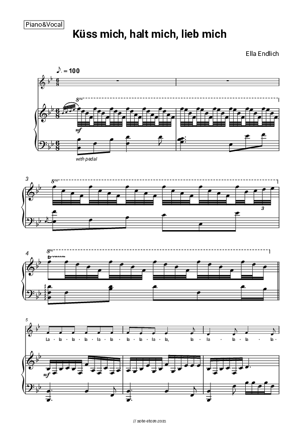 Kuss mich, halt mich, lieb mich - Ella Endlich Piano Sheet Music with the Voice part - Piano&Vocal