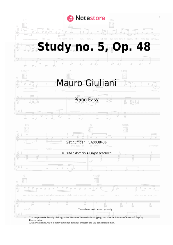 Study no. 5, Op. 48 - Mauro Giuliani Piano Sheet Music Easy - Piano.Easy