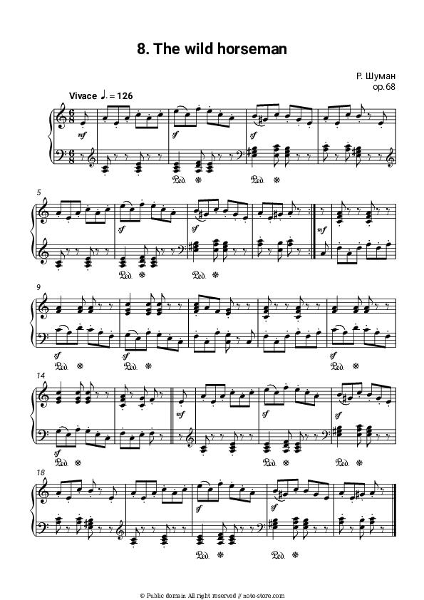 Op. 68, No. 8 (Wilder Reiter) - Robert Schumann Piano Sheet Music - Piano.Solo