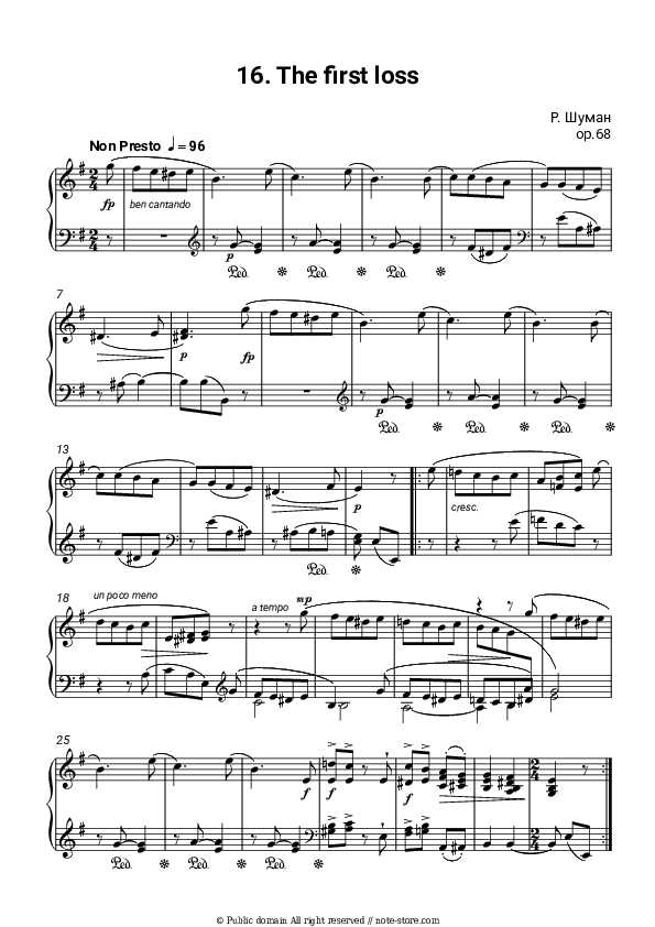 Op. 68, No. 16 (Erster Verlust) - Robert Schumann Piano Sheet Music - Piano.Solo