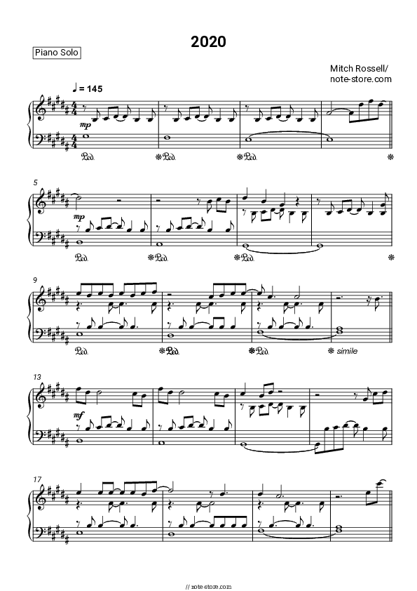2020 - Mitch Rossell Piano Sheet Music - Piano.Solo