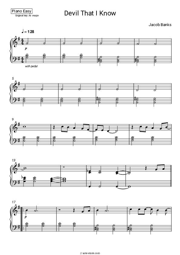 Devil That I Know - Jacob Banks Piano Sheet Music Easy - Piano.Easy