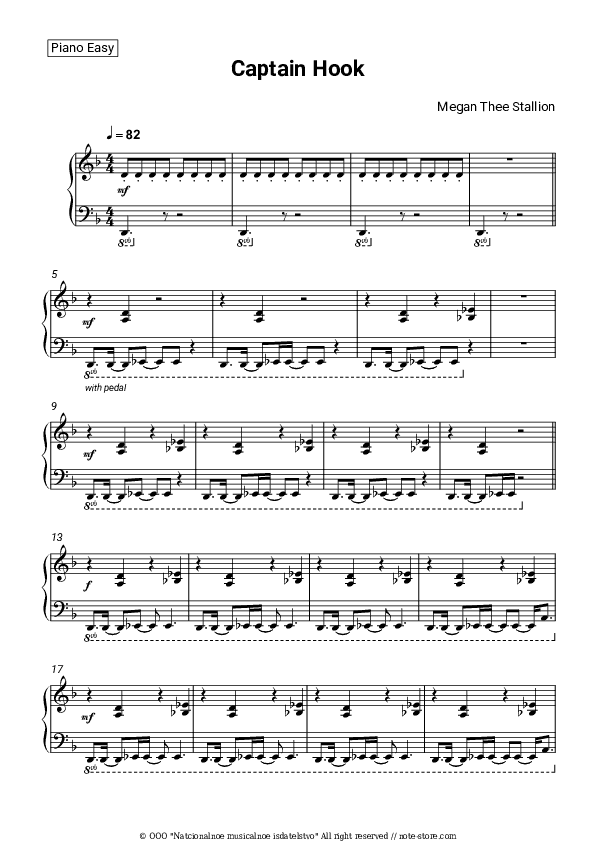 Captain Hook - Megan Thee Stallion Piano Sheet Music Easy - Piano.Easy