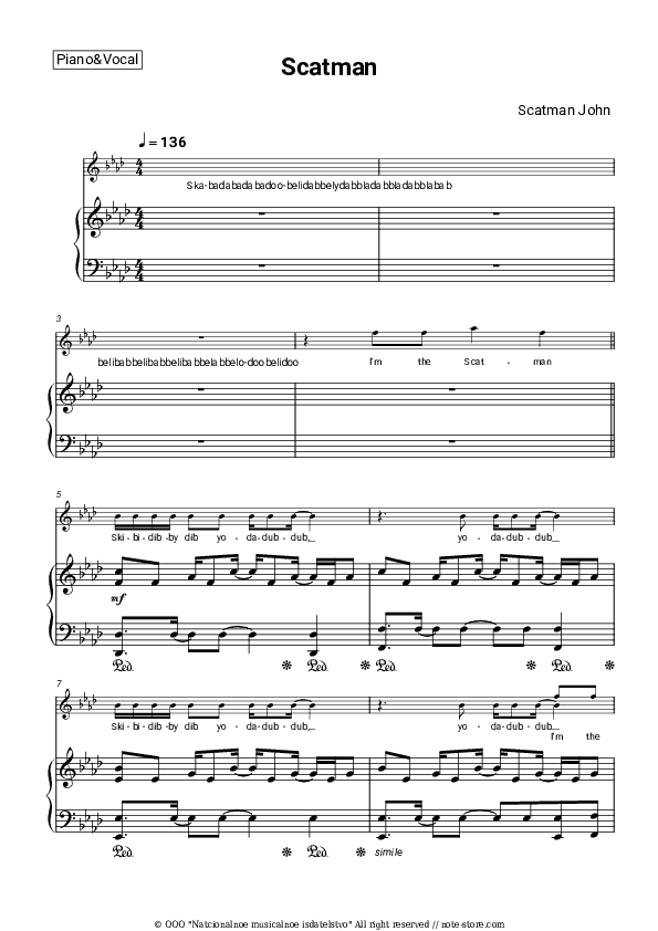 Scatman (ski-ba-bop-ba-dop-bop) - Scatman John Piano Sheet Music with the Voice part - Piano&Vocal