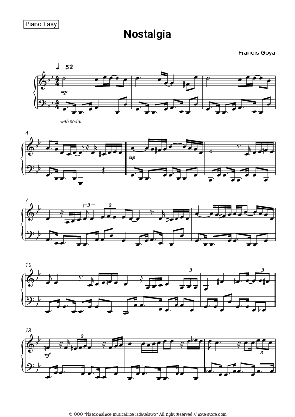 Nostalgia - Francis Goya Piano Sheet Music Easy - Piano.Easy