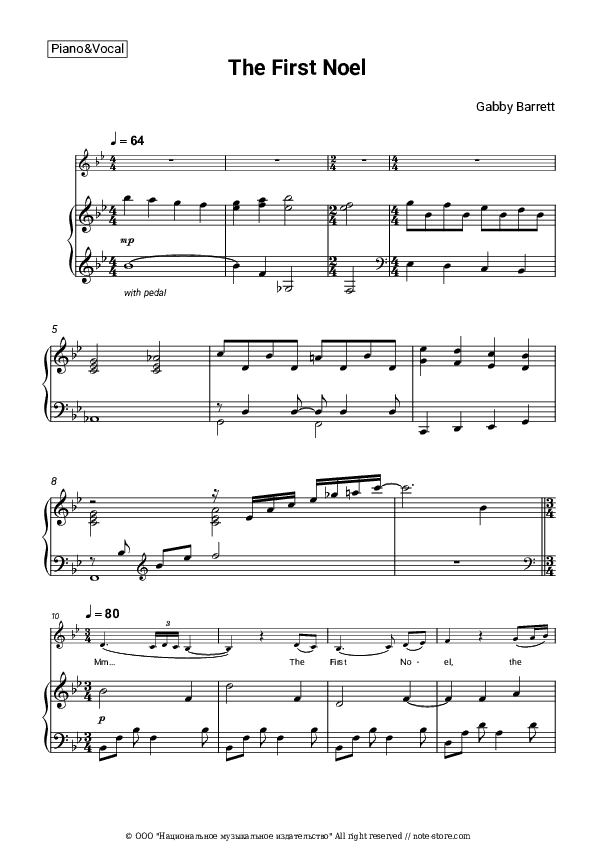 The First Noel - Gabby Barrett Piano Sheet Music with the Voice part - Piano&Vocal