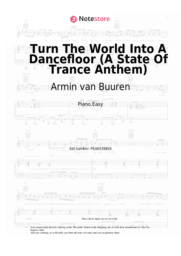 Turn The World Into A Dancefloor (A State Of Trance Anthem) - Armin van Buuren Piano Sheet Music Easy - Piano.Easy