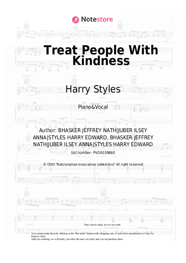 Treat People With Kindness - Harry Styles Piano Sheet Music with the Voice part - Piano&Vocal
