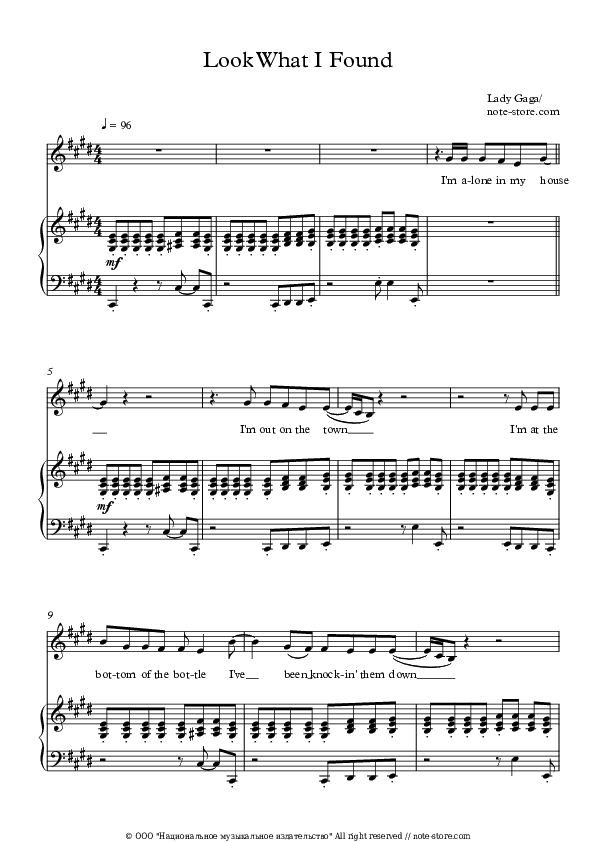 Look What I Found - Lady Gaga Piano Sheet Music with the Voice part - Piano&Vocal