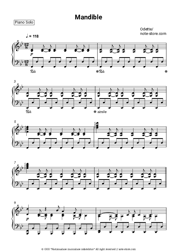 Mandible - Odette Piano Sheet Music - Piano.Solo