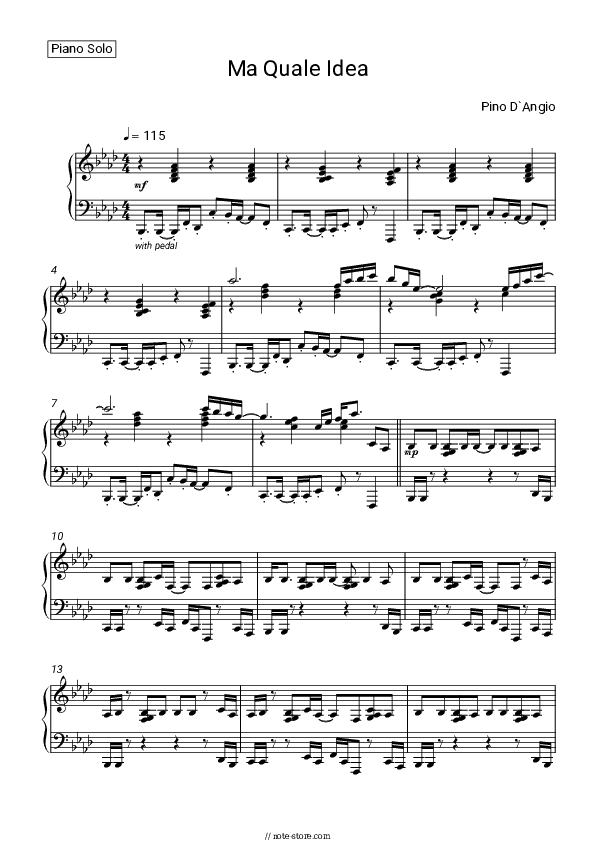 Ma Quale Idea - Pino D'Angio Piano Sheet Music - Piano.Solo