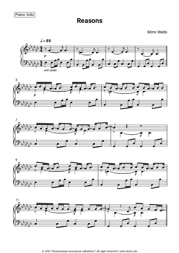Reasons - Mimi Webb Piano Sheet Music - Piano.Solo