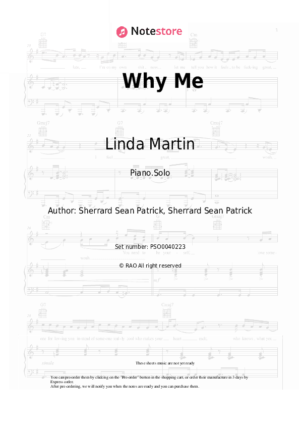 Why Me - Linda Martin Piano Sheet Music - Piano.Solo