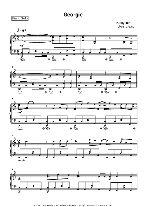 Georgie - Pussycat Piano Sheet Music - Piano.Solo