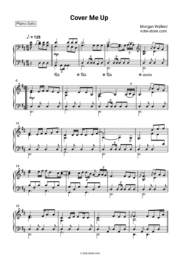 Cover Me Up - Morgan Wallen Piano Sheet Music - Piano.Solo