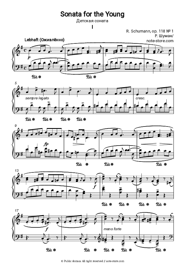 Sonata for the Young op. 118 № 1 - Robert Schumann Piano Sheet Music - Piano.Solo
