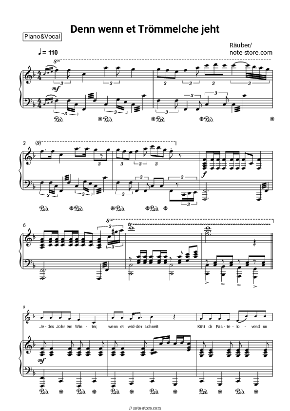 Denn wenn et Trömmelche jeht - Räuber Piano Sheet Music with the Voice part - Piano&Vocal