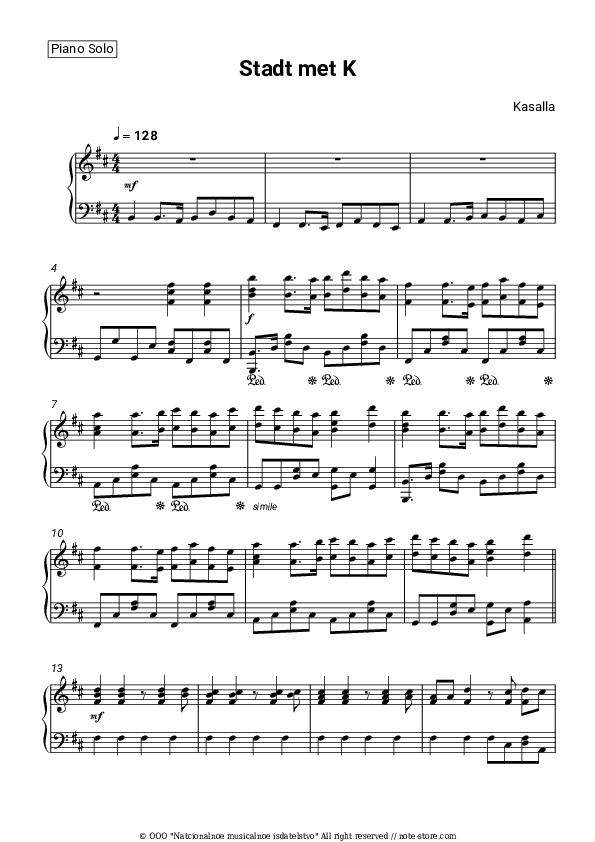 Stadt met K - Kasalla Piano Sheet Music - Piano.Solo