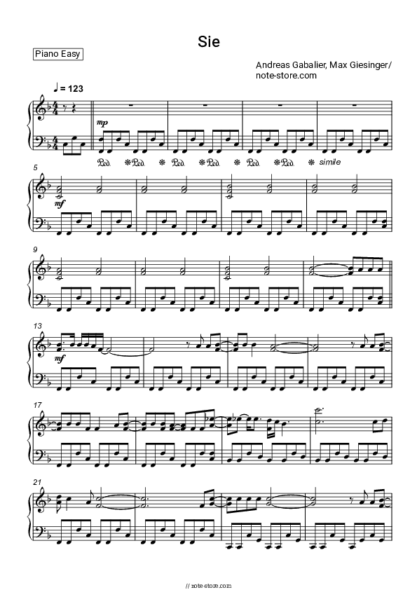 Sie - Andreas Gabalier, Max Giesinger Piano Sheet Music Easy - Piano.Easy