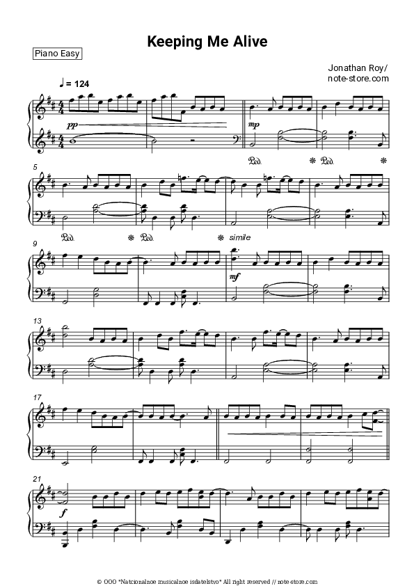 Keeping Me Alive - Jonathan Roy Piano Sheet Music Easy - Piano.Easy