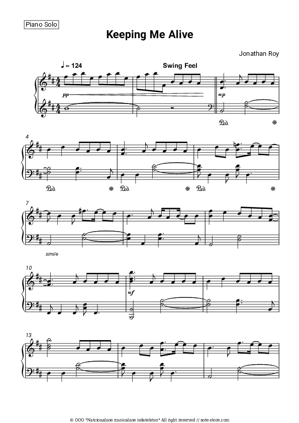 Keeping Me Alive - Jonathan Roy Piano Sheet Music - Piano.Solo