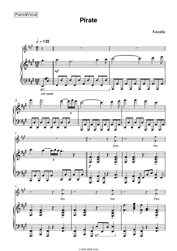 Pirate - Kasalla Piano Sheet Music with the Voice part - Piano&Vocal