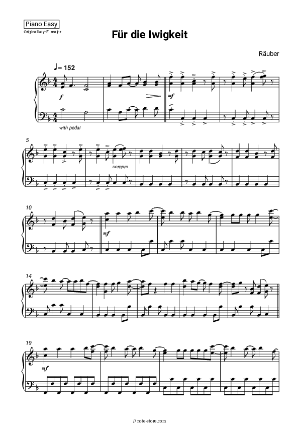 Für die Iwigkeit - Räuber Piano Sheet Music Easy - Piano.Easy