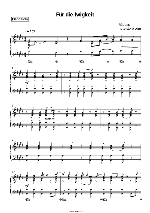 Für die Iwigkeit - Räuber Piano Sheet Music - Piano.Solo