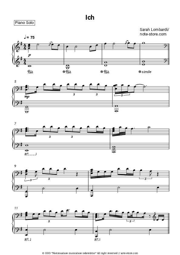 Ich - Sarah Lombardi Piano Sheet Music - Piano.Solo