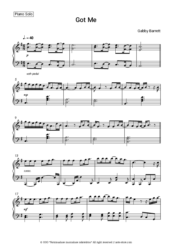 Got Me - Gabby Barrett Piano Sheet Music - Piano.Solo