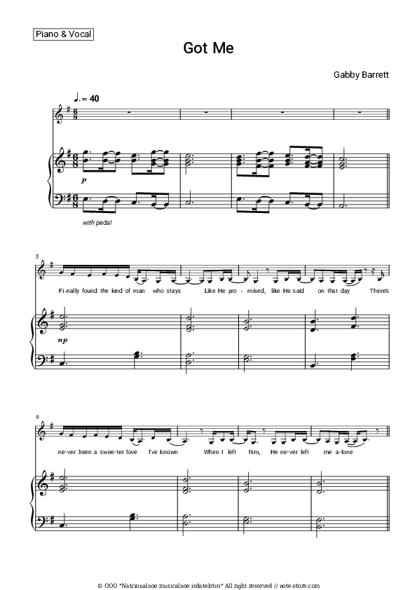 Got Me - Gabby Barrett Piano Sheet Music with the Voice part - Piano&Vocal