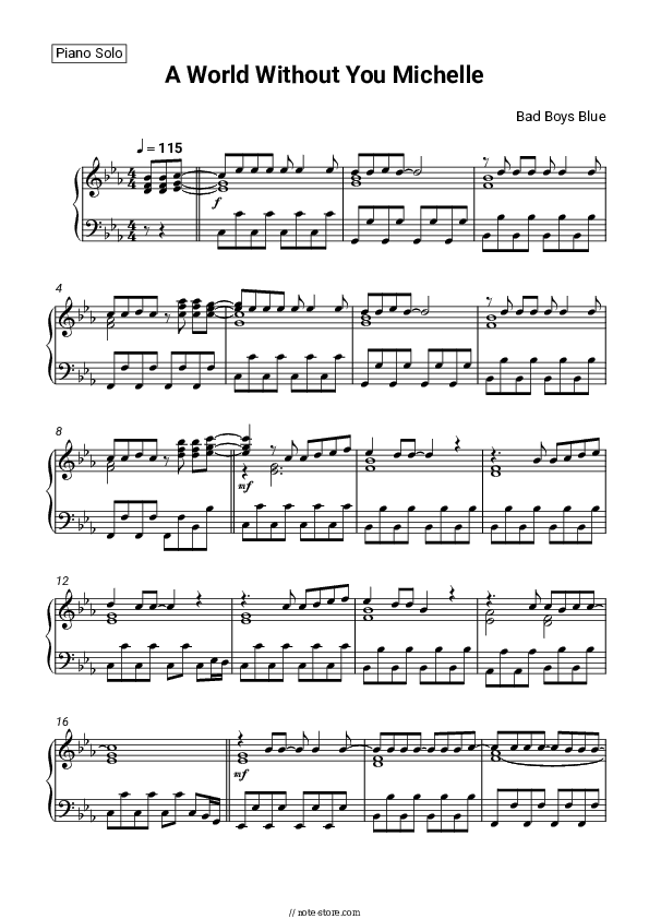 A World Without You Michelle - Bad Boys Blue Piano Sheet Music - Piano.Solo