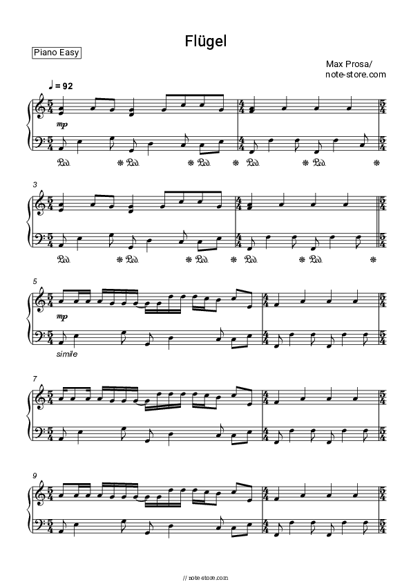 Flügel - Max Prosa Piano Sheet Music Easy - Piano.Easy
