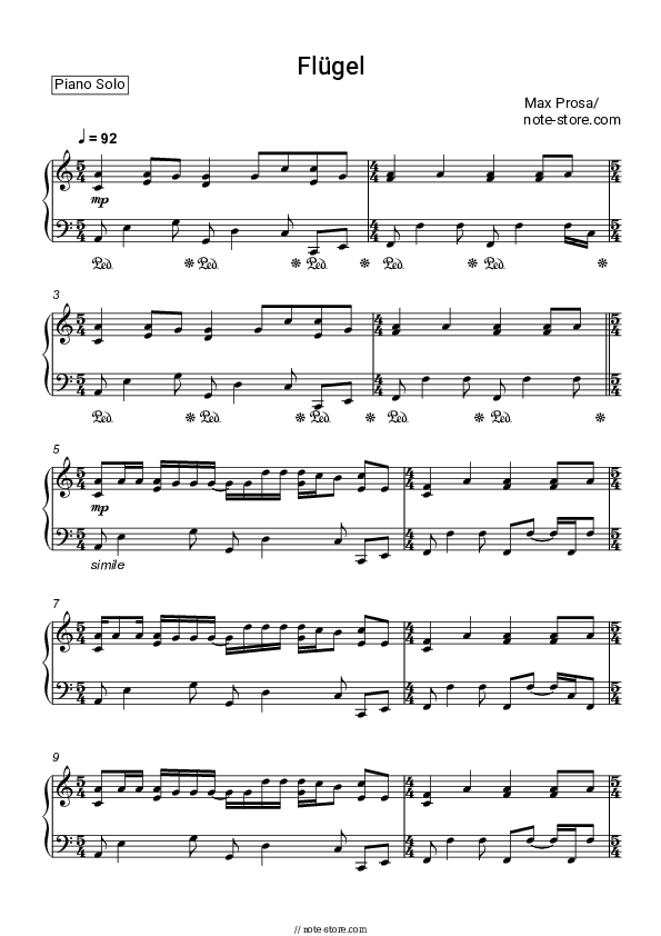 Flügel - Max Prosa Piano Sheet Music - Piano.Solo