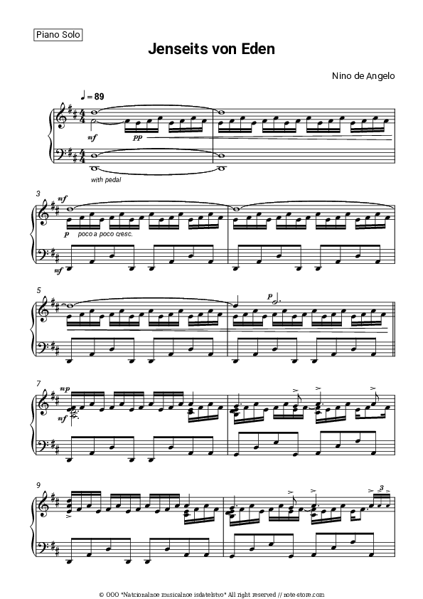 Jenseits von Eden - Nino de Angelo Piano Sheet Music - Piano.Solo