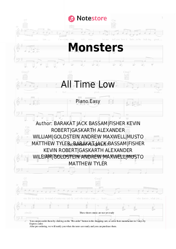 Monsters - All Time Low, Blackbear Piano Sheet Music Easy - Piano.Easy