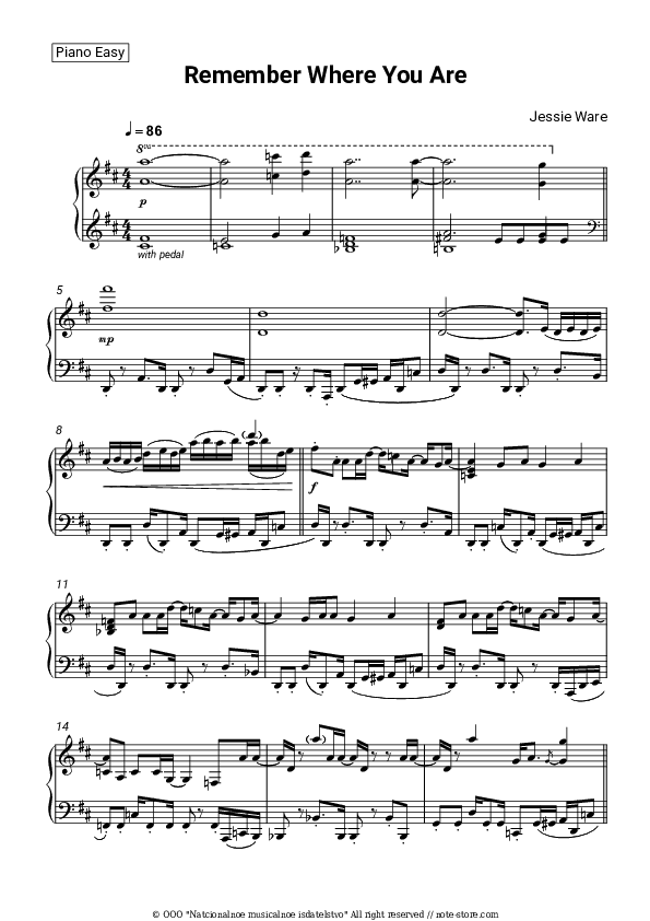 Remember Where You Are - Jessie Ware Piano Sheet Music Easy - Piano.Easy