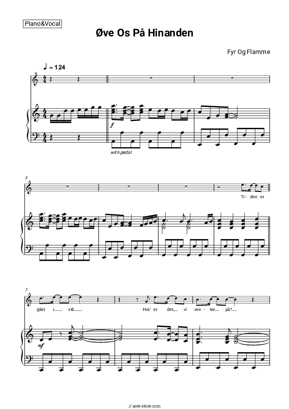 Øve Os På Hinanden - Fyr Og Flamme Piano Sheet Music with the Voice part - Piano&Vocal