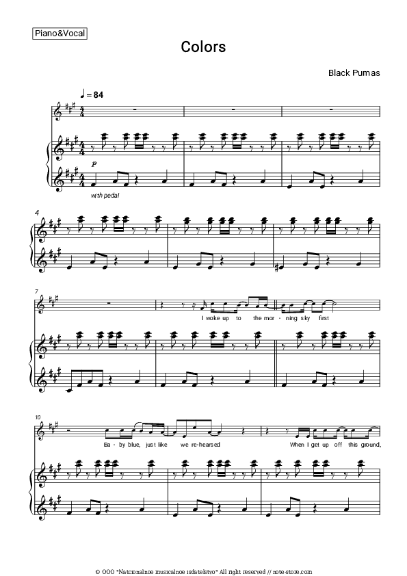 Colors - Black Pumas Piano Sheet Music with the Voice part - Piano&Vocal