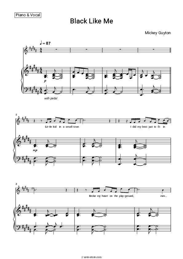 Black Like Me - Mickey Guyton Piano Sheet Music with the Voice part - Piano&Vocal